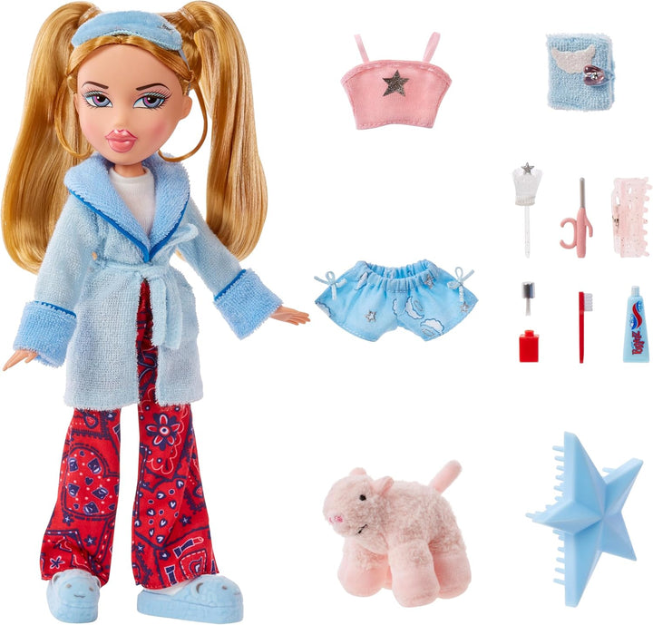Bratz Slumber Party - Cloe Modepuppe - Mit 2 Pyjama-Garnituren, Plüschtier und Accessoires - Für Kin