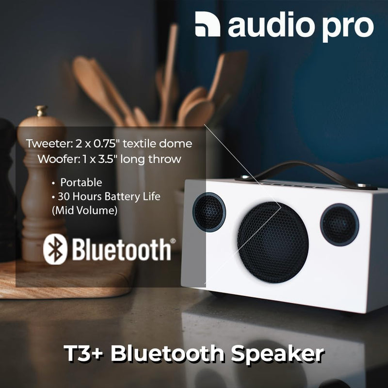 Audio Pro Addon T3+ White - Tragbarer Lautsprecher mit Bassreflexbox, Bluetooth & WiFi - Kabelloser