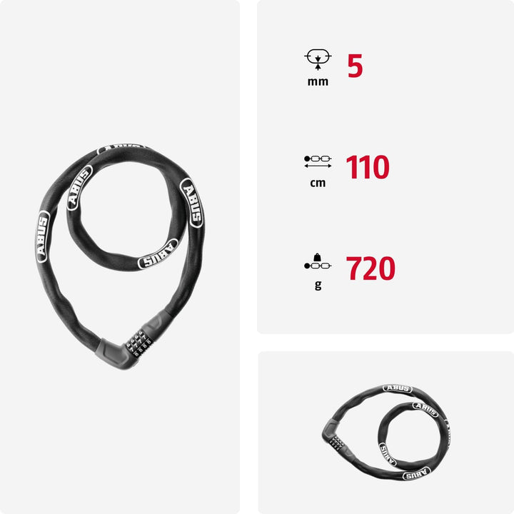 ABUS Kettenschloss Steel-O-Chain 5805C – Zahlenschloss aus 5 mm starken Stahlkette – ABUS-Sicherheit