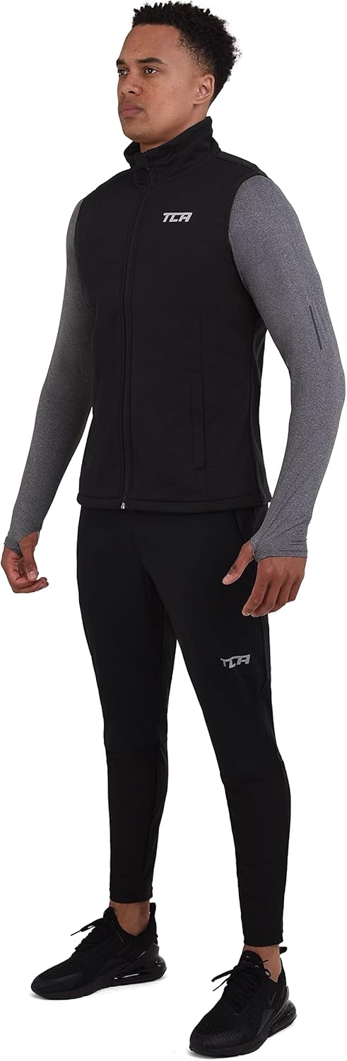 TCA Herren Flyweight winddichte Lauf- und Fahrradweste mit Reissverschlusstaschen S Schwarz, S Schwa