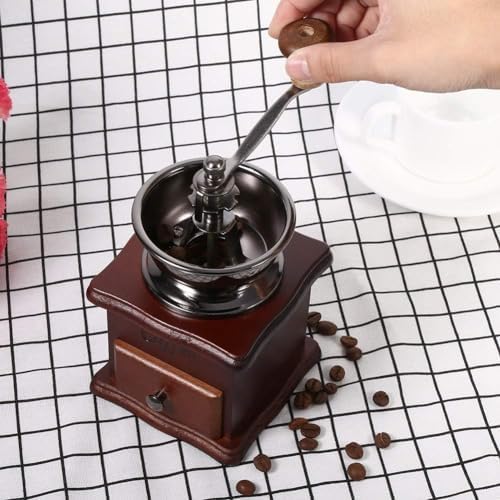 Manuelle Kaffeemühle, Kaffeebohnenmühle Handmühle Retro Stil Gusseisen Handkurbel Holzschublade Bohn