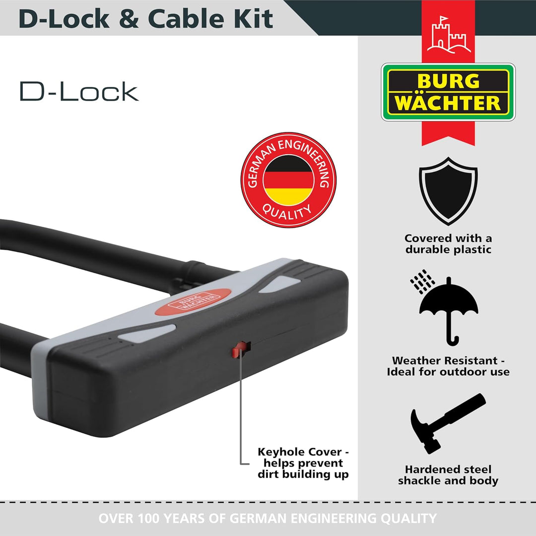 Burg Wächter 1600HB 1600 HB KIT Gold Sold Secure Fahrrad-D-Schloss, schwarz, grosses 2,1 m langes Ka