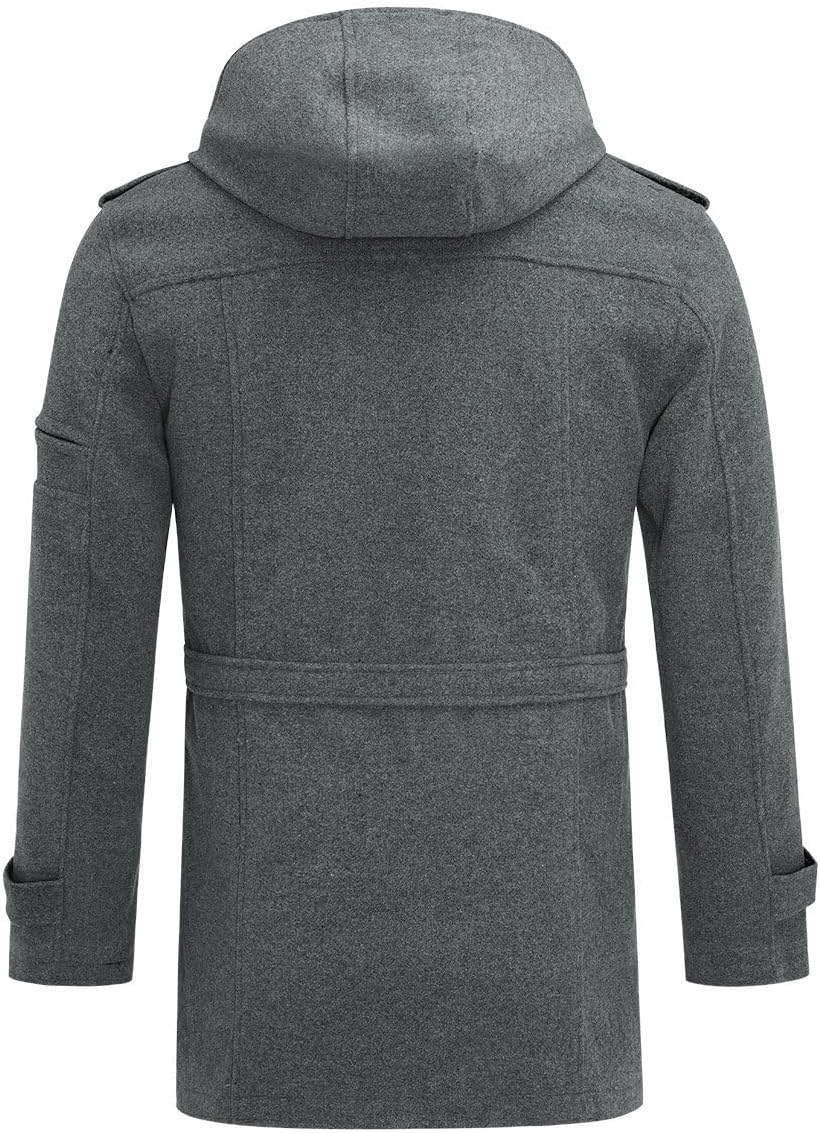 YOUTHUP Mantel Herren Wollmantel mit Kapuze Regular Fit Wolle Wintermantel Mittelange Winter Herrenm