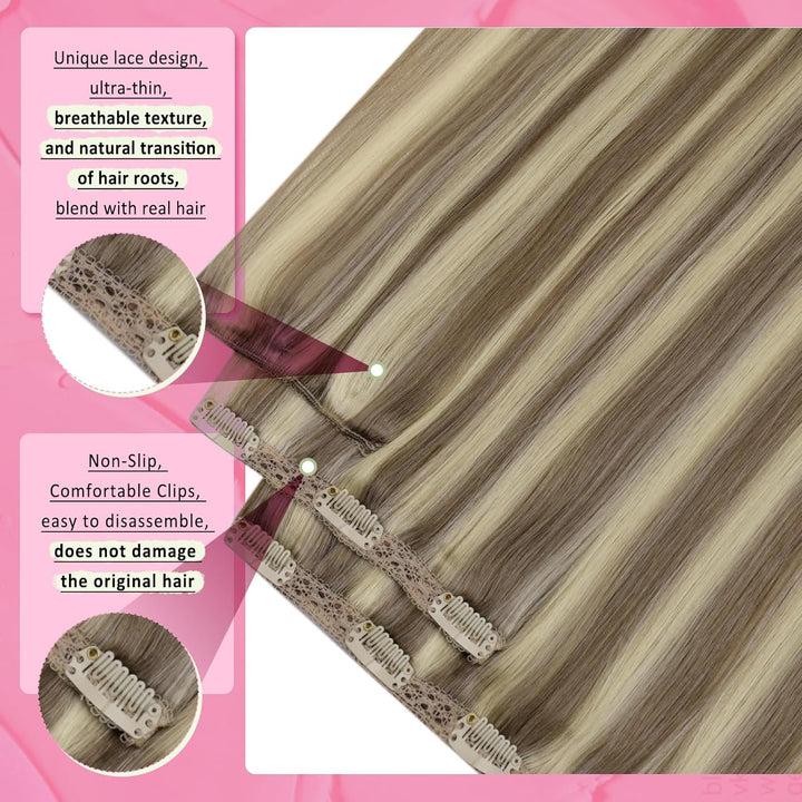 YoungSee Clip in Extensions Echthaar Hellbraun Clip in Extensions Braun Blond Echthaar Extensions Cl