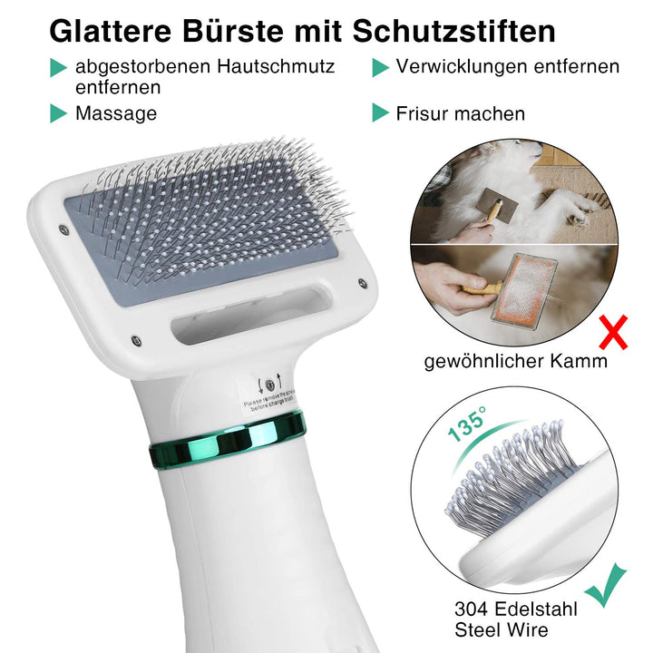 Ownpets Hundefön mit Fellkamm, 2 in 1 Haustier Haartrockner Bürste, Hundetrockner, Temperatur einste