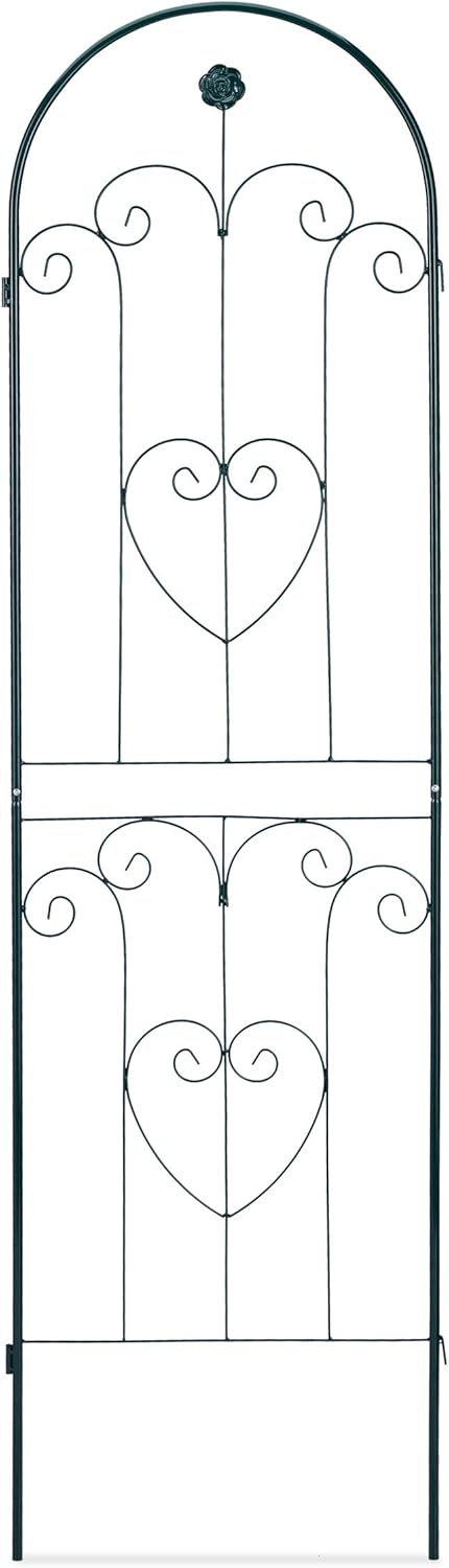 Relaxdays Rankgitter 2er Set, Metall, 180 x 50 cm, Rankhilfe Garten, Rundbogen, Blume & Herz, zum St
