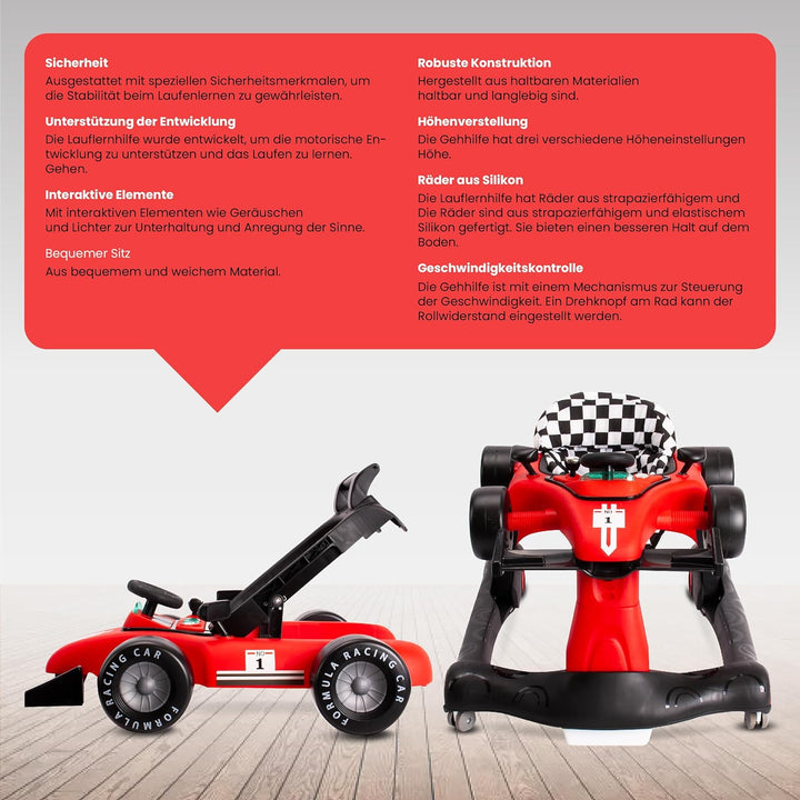Sun Baby Lauflernhilfe Walker 3in1 mit höhenverstellbare Automotiv, Formula racing, interaktiv und f
