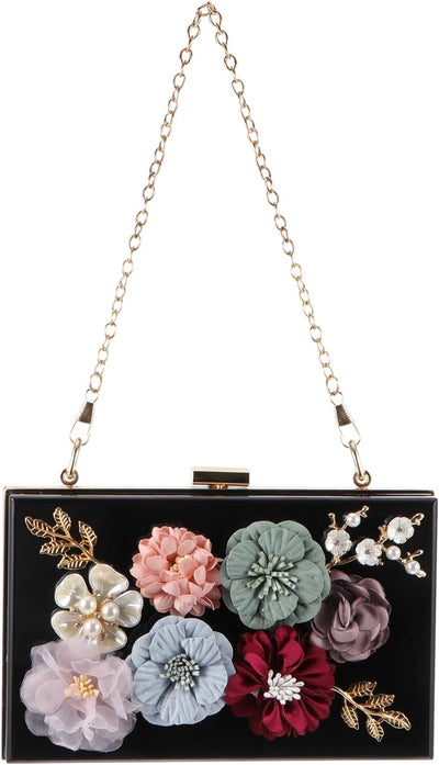 VALICLUD Frauen Kette Geldbörse Klare Acryl Tasche Blume Clutch Geldbörse mit Goldenen Kettenriemen