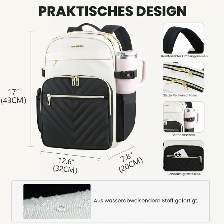 VANKEAN Laptop-Rucksack für Damen, beige-schwarz, 15.6 inch 15.6 inch Beige-schwarz, 15.6 inch Beige