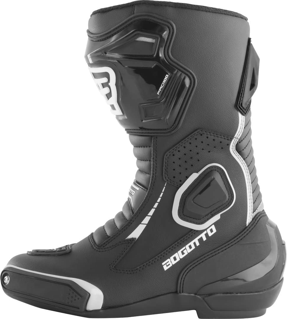 Bogotto Carta Race perforierte Damen Motorrad Stiefel 36 EU Schwarz Weiss, 36 EU Schwarz Weiß