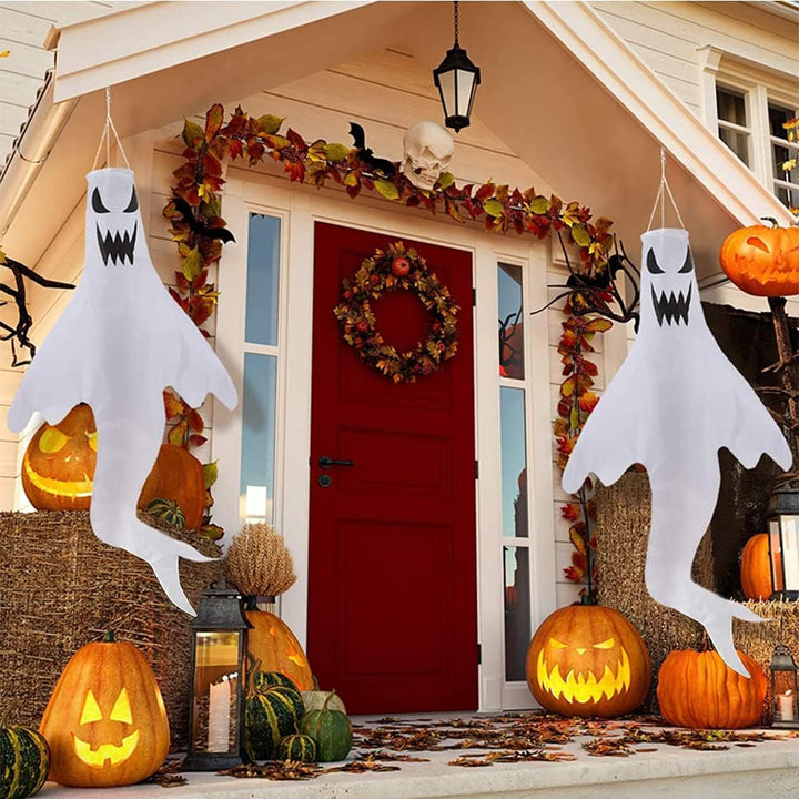 3 Stück Halloween Deko Geist mit Bunt LED Lichtern, 120x50cm Halloween Deko Outdoor Innen Ghost Wind