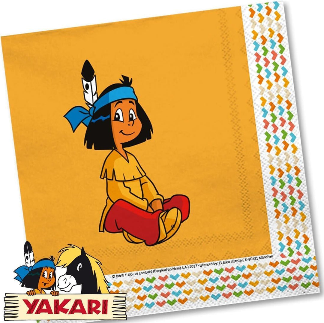 37-tlg. Partyset * YAKARI * mit Teller + Becher + Servietten + Deko | Indianer Sioux Junge Kindergeb