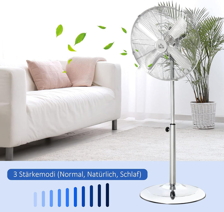 HOMCOM 120 cm Standventilator, Ventilator, Höhenverstellbarer Lüfter, 3 Geschwindigkeitsstufen, Vers