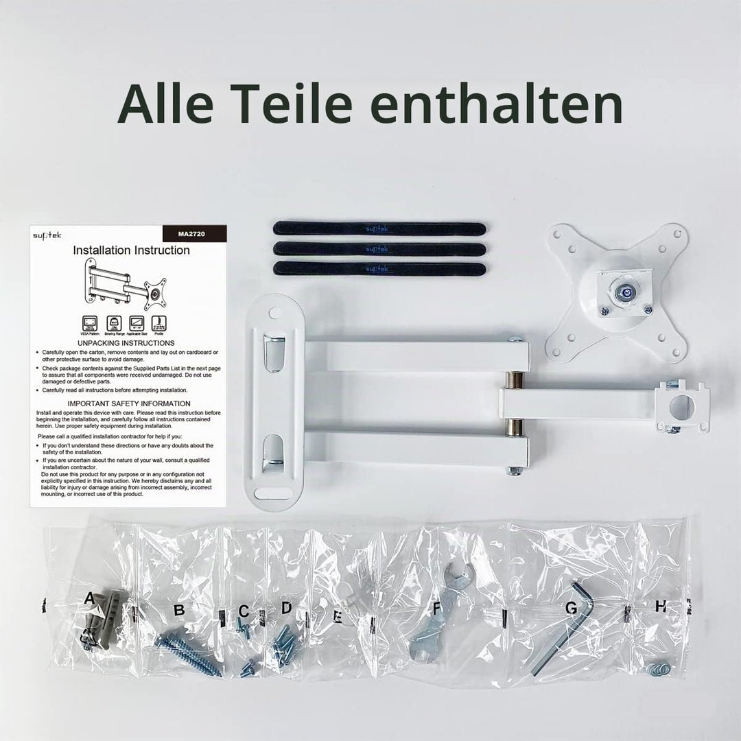 Suptek Fernseher Halterung, Schwenkbar für 15-32 Zoll VESA, TV Halterung bis zu 13Kg Weiss (MA2720W)