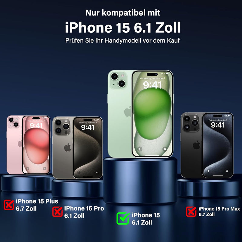 UniqueMe für iPhone 15 Hülle, 5-in-1-Set Handyhülle für iPhone 15 Case Rundumschutz Schutzhülle Cove