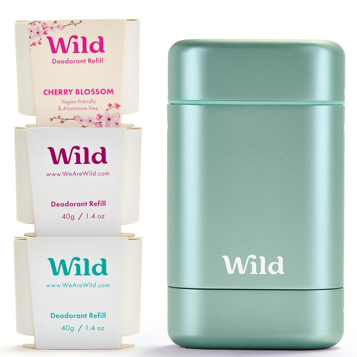Wild - Natürliches nachfüllbares Deo - Aluminiumsalzfrei - Metallicblauer Deobehälter mit Nachfüll-S