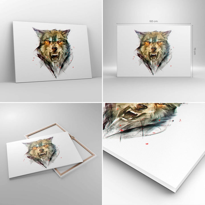 Bilder auf Leinwand 100x70cm Leinwandbild mit Rahmen Wolf Tier Wald Gross Wanddeko Bild Schlafzimmer