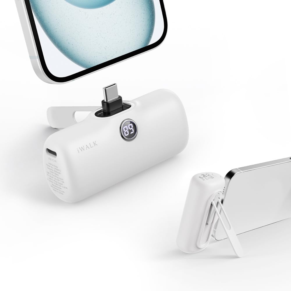 iWALK Powerbank USB-C 5000mAh, 20W Schnellladung Tragbares Power Bank mit Ständer, Klein Externer Ak