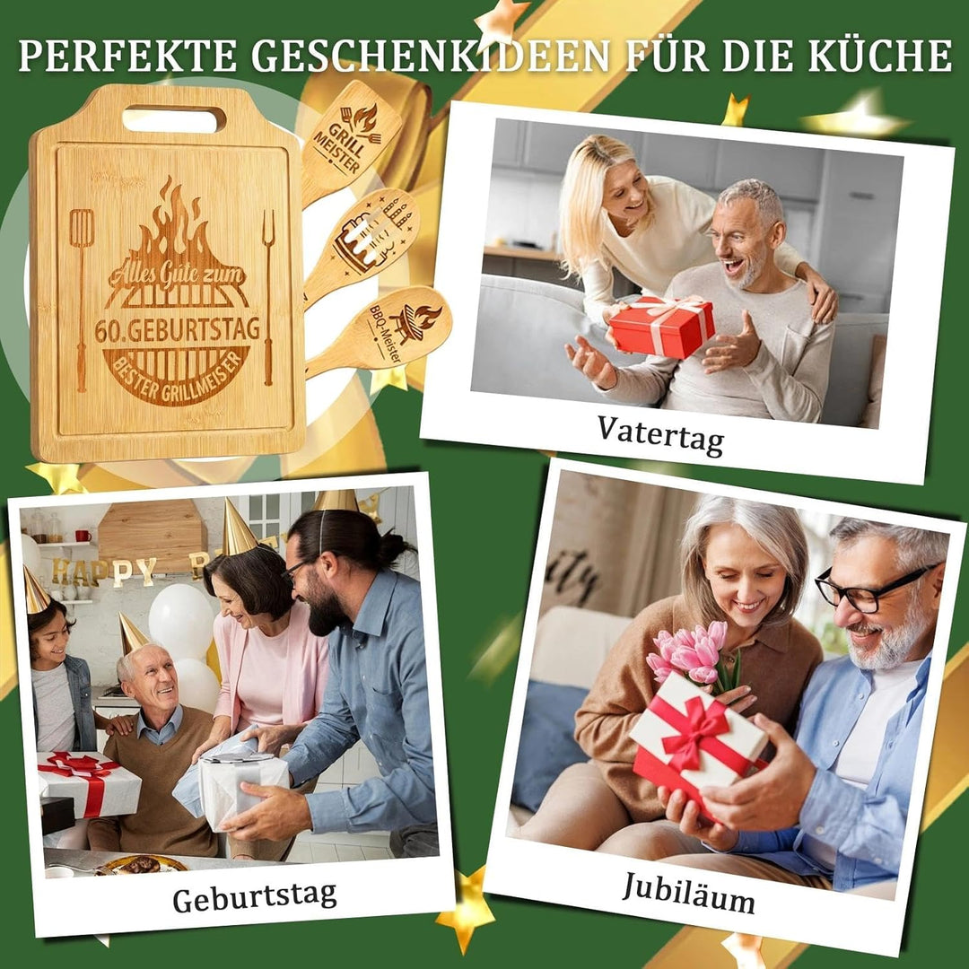 Geschenk 60. Geburtstag Männer - Geschenke zum 60 Geburtstag Mann, Graviertes Bambus Schneidebrett S