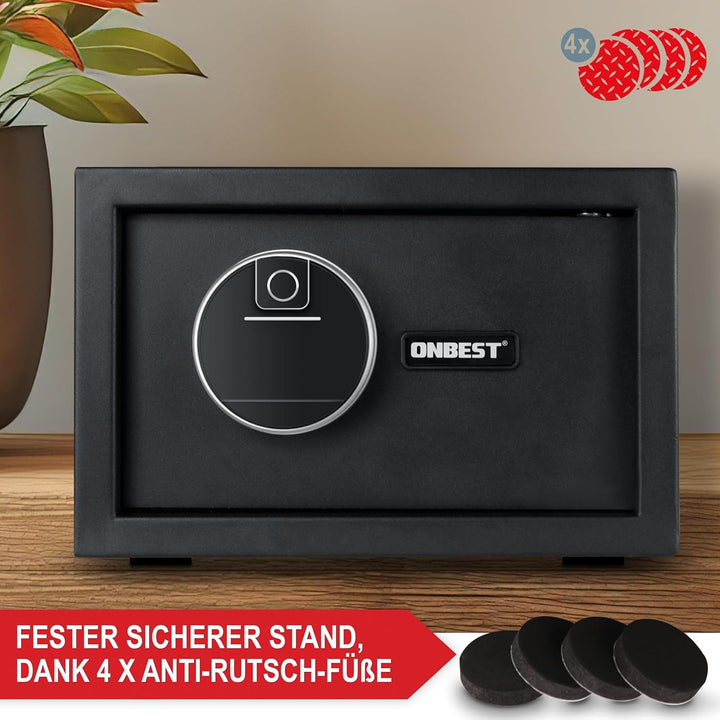 ONBEST elektr. Tresor, Safe mit Fingerabdruck, Zahlen code & Schlüssel – Safe aus Stahl mit 2 Schlie