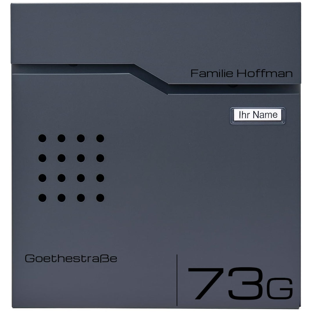 Verda Designer Personalisierter Briefkasten mit Zeitungsfach, aus Edehlstahl, 2X Schlüssel, Namenssc