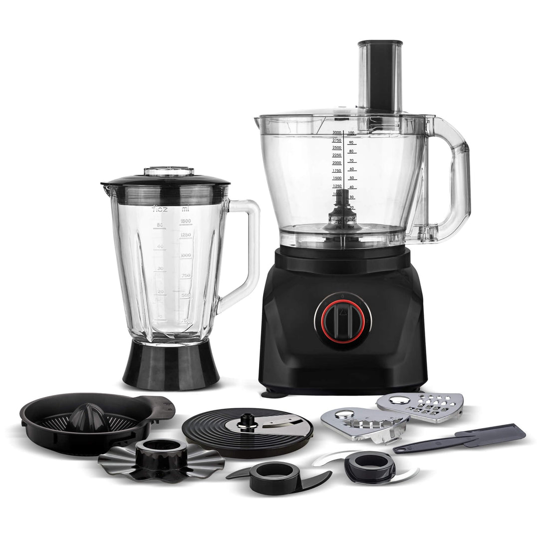 TurboTronic Küchenmaschine 1900W Food Processor mit Standmixer 3L Behälter 1,5L Glaskaraffe Raspelsc