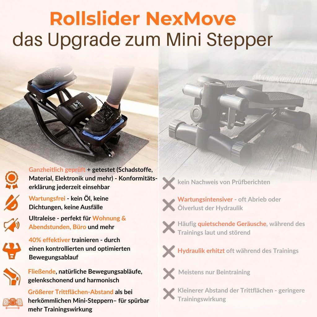Mini Stepper Alternative - Rollslider - Fitnessgerät für zuhause - leise & gelenkschonend kompakt mi