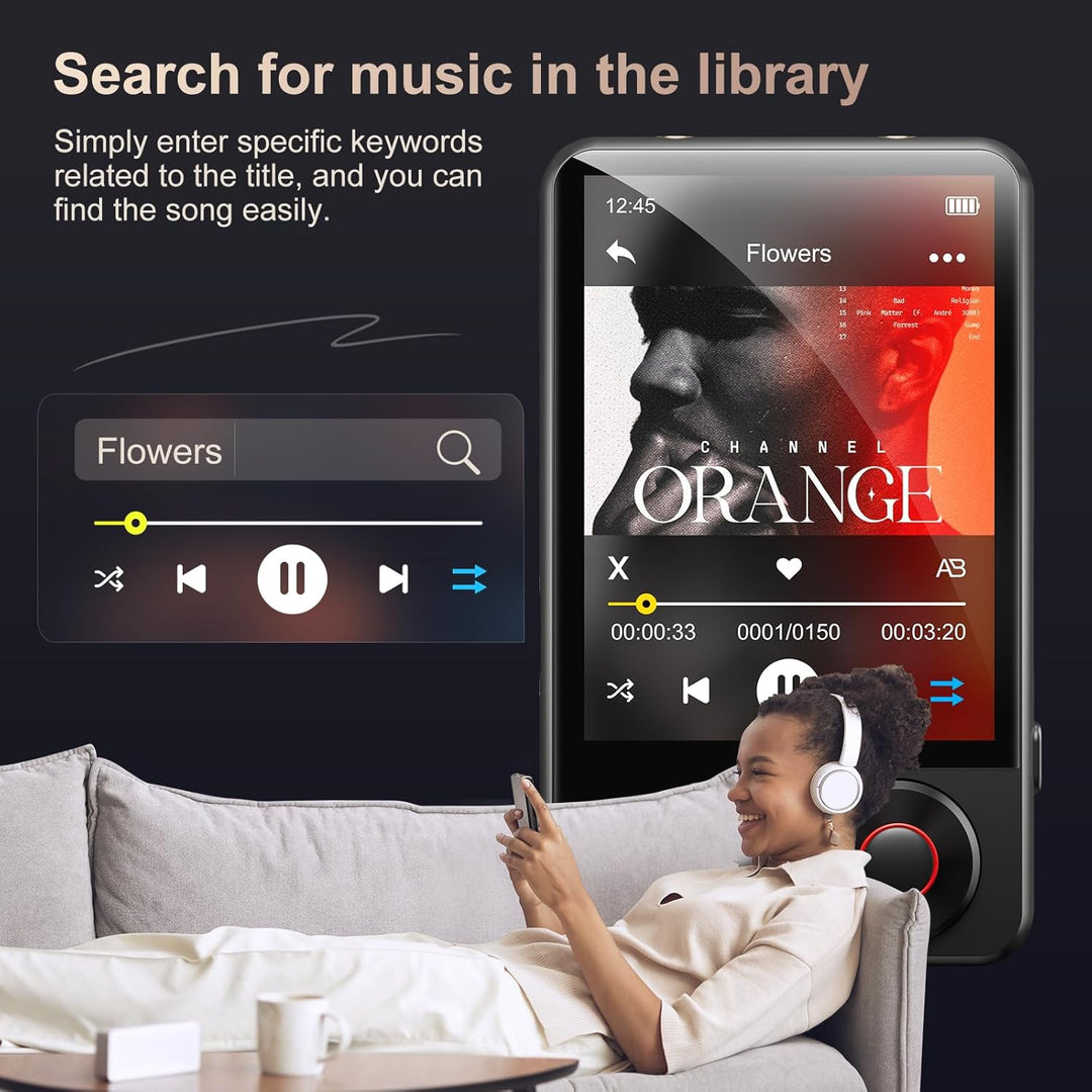 MECHEN 128GB MP3 Player mit Bluetooth 5.3, Dual Audio, 2,4 Zoll Touchscreen, Suchfunktion verfügbar,