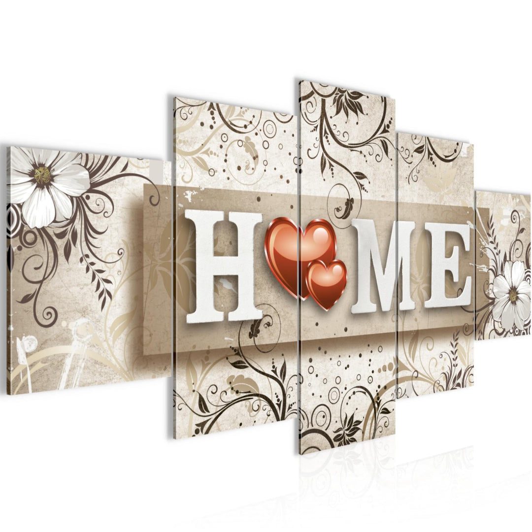 Runa Art Wandbilder Home Vintage 5 Teilig Bild auf Vlies Leinwand Deko Wohnzimmer Home Herz Beige 03