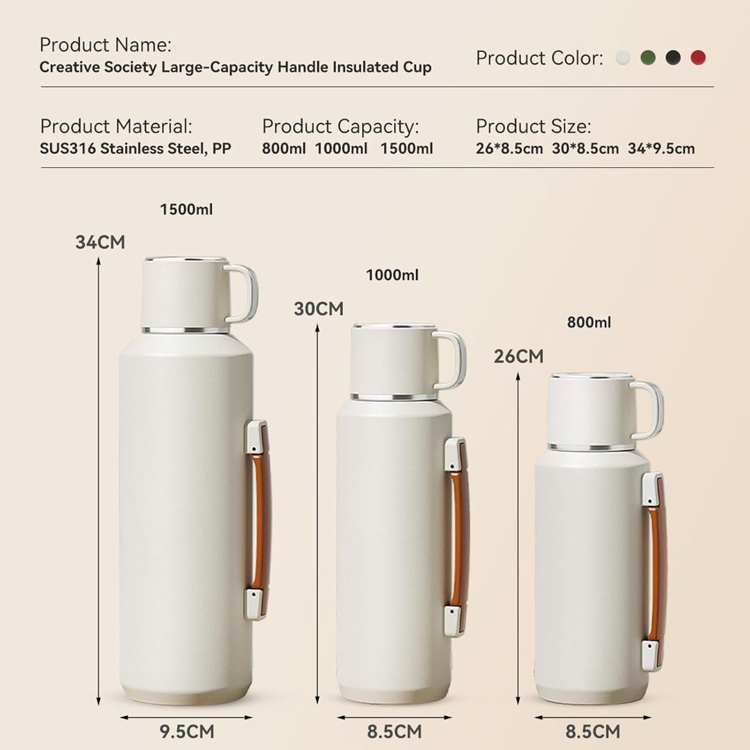 Simcat 1500ml Thermoskanne Thermosflasche 316 Edelstahl, Edelstahl Trinkflasche (hält 24 Stunden), T