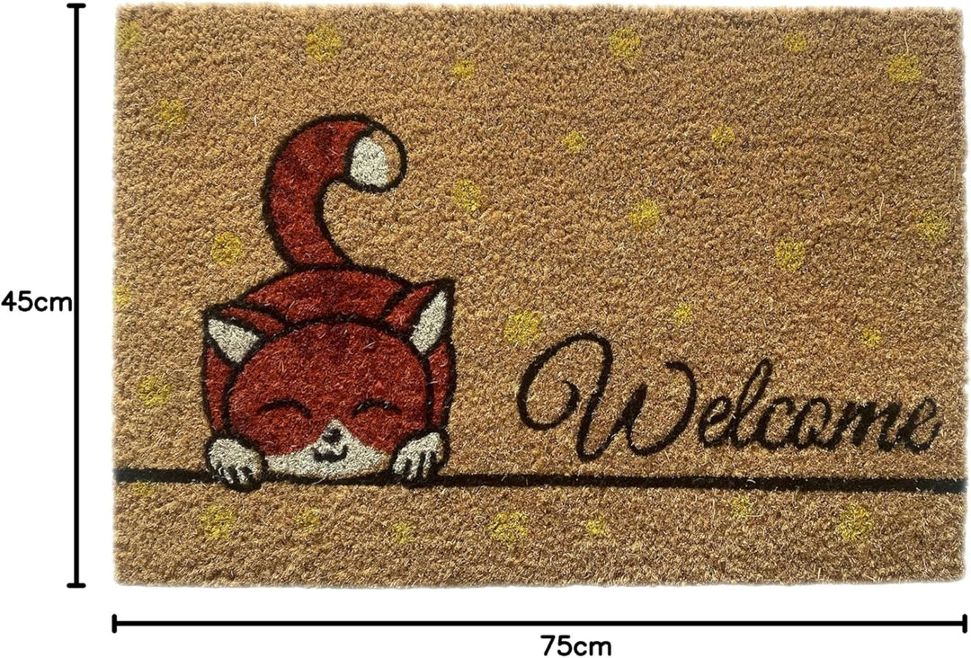 CARPETIA Schuhabtreter aus Kokos langlebig | umweltfreundlich | Kätzchen orange gelb, 45 x 75 cm 45
