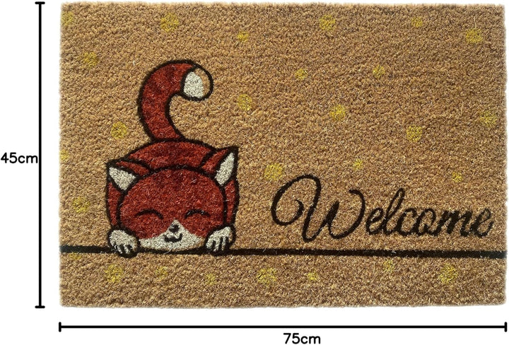 CARPETIA Schuhabtreter aus Kokos langlebig | umweltfreundlich | Kätzchen orange gelb, 45 x 75 cm 45