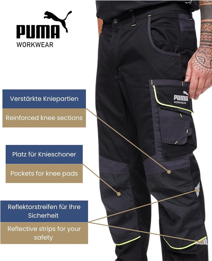PUMA WORK WEAR Premium Arbeitshose mit vielen Taschen und extra verstärktem Nylon Gewebe 44 Schwarz-