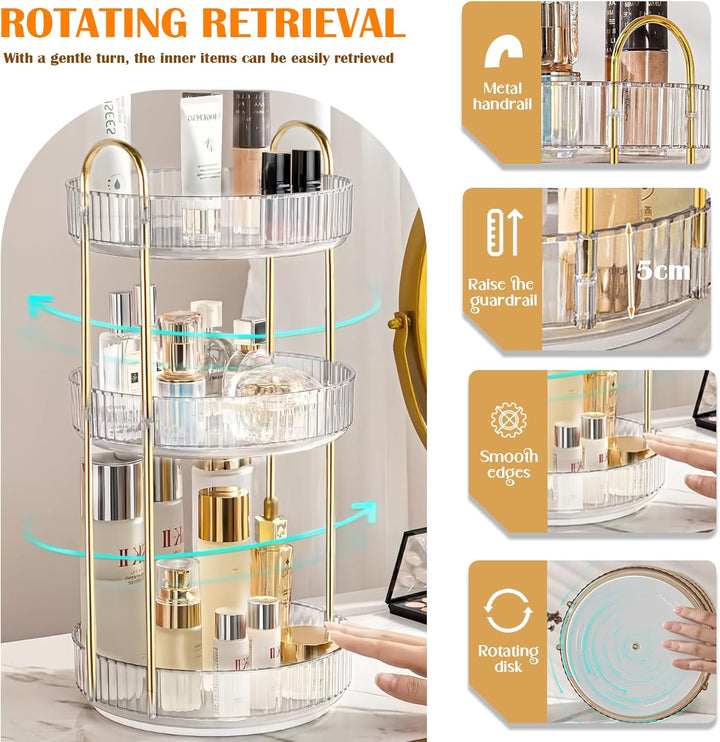 360° Drehbar Kosmetik Organizer, 3 Ebenen Make Up Schmink Organizer, Beauty Kosmetik Aufbewahrung Or