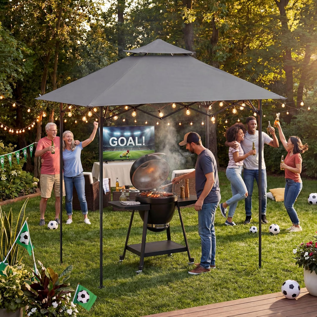 SUNJOY 2,4 x 1,5 m, Grill-Pavillon, Pop-Up-Pavillon, doppelstöckig, Outdoor-Pavillon, Stehhöhe, Bald