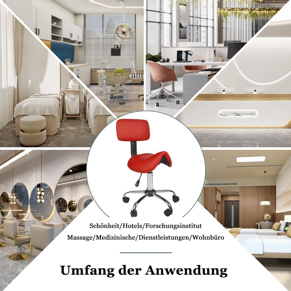 Mingone Bürohocker mit Rollen Sattelhocker mit Rückenlehne Drehhocker Arbeitsstuhl Ergonomisch Satte