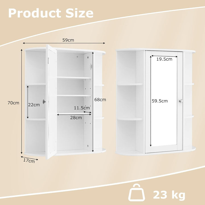 GIANTEX Spiegelschrank Bad, Badschrank Hängeschrank mit Spiegel, Badezimmerspiegel Schrank mit 8 Abl
