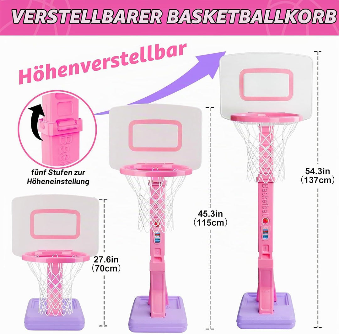 Basketballkorb Kinder Indoor Outdoor Spielzeug ab 2 3 4 Jahre, Höhenverstellbarer Basketballkorb 70-