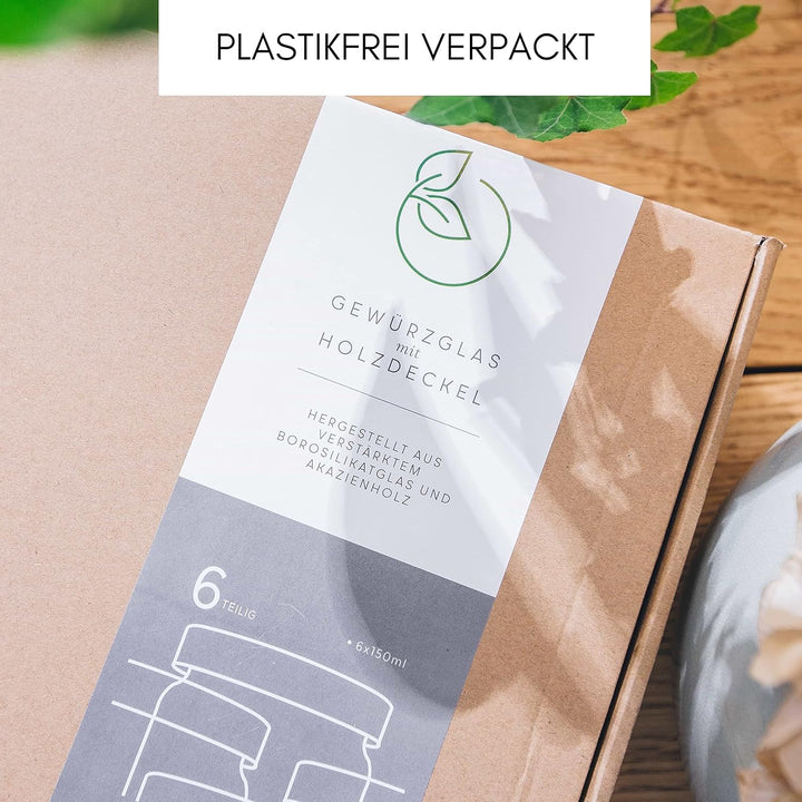 Econovo® Gewürzgläser Set mit Deckel (6-teilig) aus mundgeblasenem Borosilikatglas, Gewürzdosen Vorr