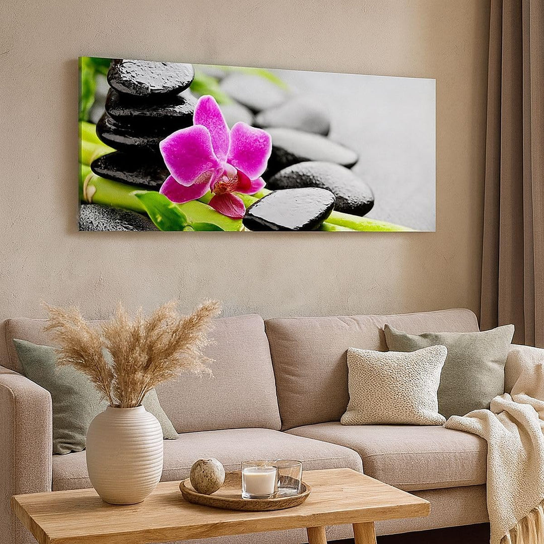 Wandbilder Dekoration Wohnzimmer Pflanze Steine Bambus Spa Panorama Bilder auf Leinwand 120x50cm Lei