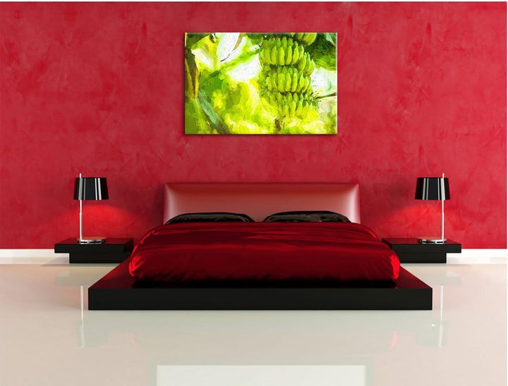 Pixxprint Bananen am Baum / 100x70cm Leinwandbild bespannt auf Holzrahmen/Wandbild Kunstdruck Dekora
