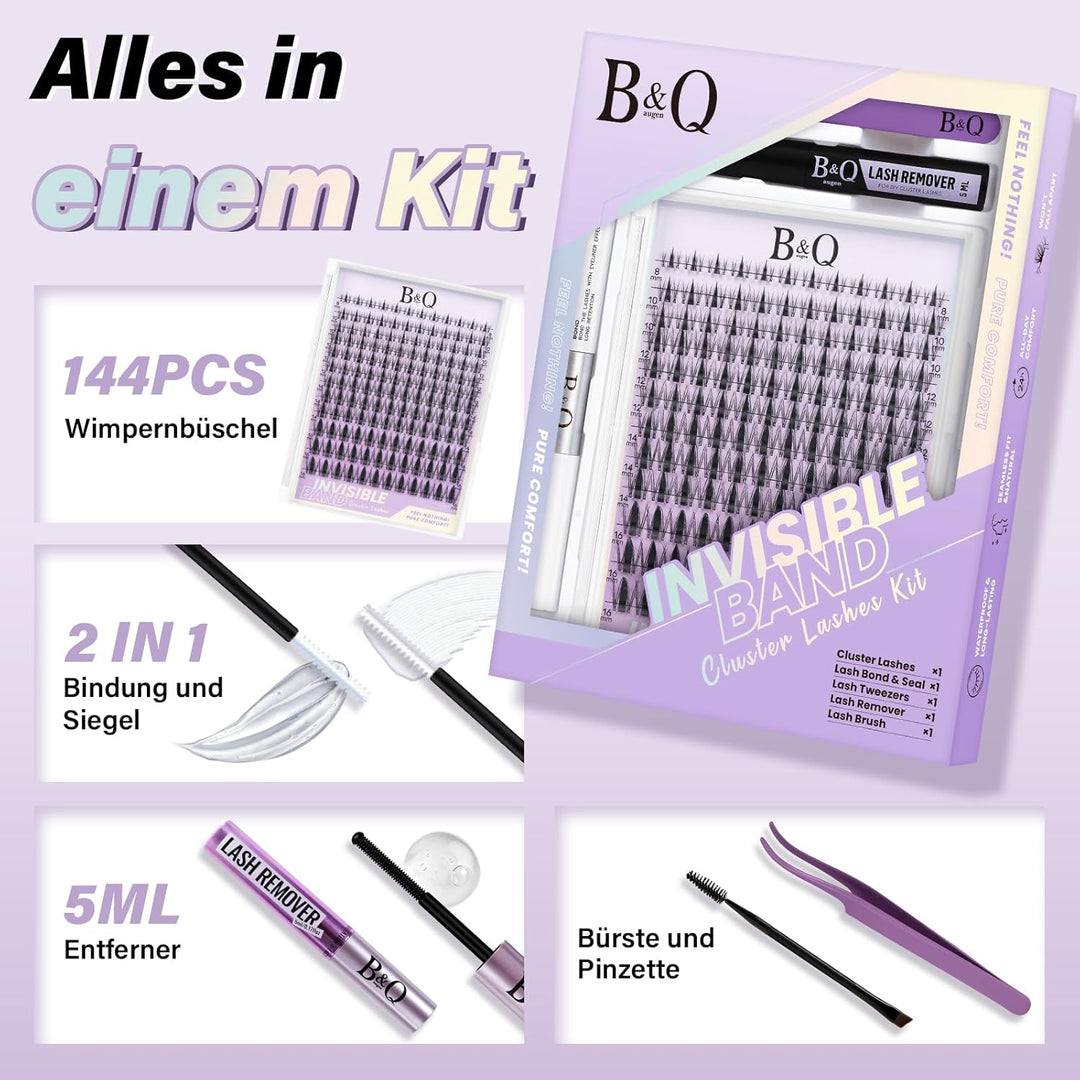 B&Q Lashes Extension Set 144PCS Unsichtbares Band Manga Lash Extension Set 8-16MIX Unsichtbare Wimpe