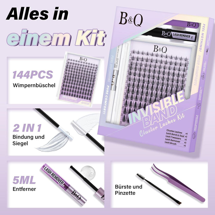 B&Q Lashes Extension Set 144PCS Unsichtbares Band Manga Lash Extension Set 8-16MIX Unsichtbare Wimpe