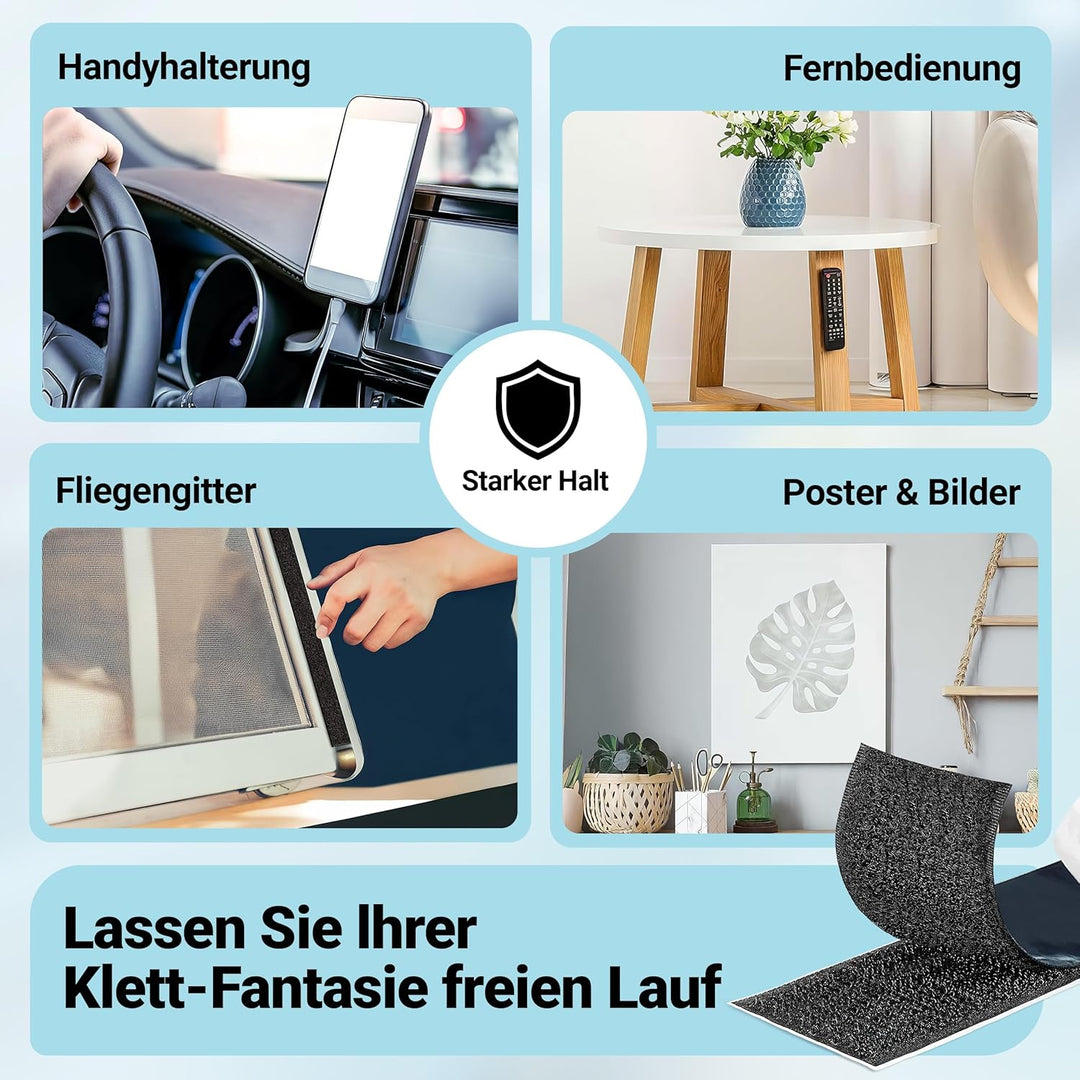 STARKL® Premium Klettband selbstklebend Extra Stark u. Extra Breit (Schwarz) I 5m x 50mm Klettversch