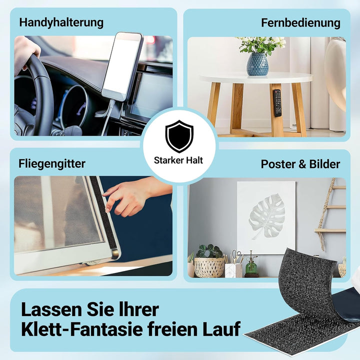 STARKL® Premium Klettband selbstklebend Extra Stark u. Extra Breit (Schwarz) I 5m x 50mm Klettversch