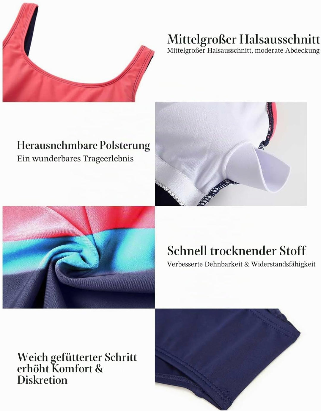 TcIFE Damen Badeanzug One Piece Schwimmanzug Einteiler Figurformend Bauchweg tiefer U-Rücken Bademod