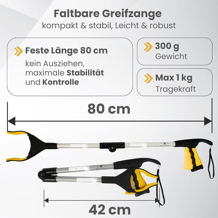 Greifzange für Senioren [80 cm] faltbarer Greifer zum aufheben | Reacher aus Aluminium | Müllzange 3