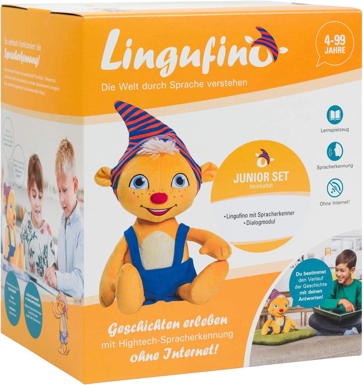 DIALOG TOYS Lingufino Junior Starter Set mit Plüschfigur, Lernspielzeug mit Spracherkennung ohne Int