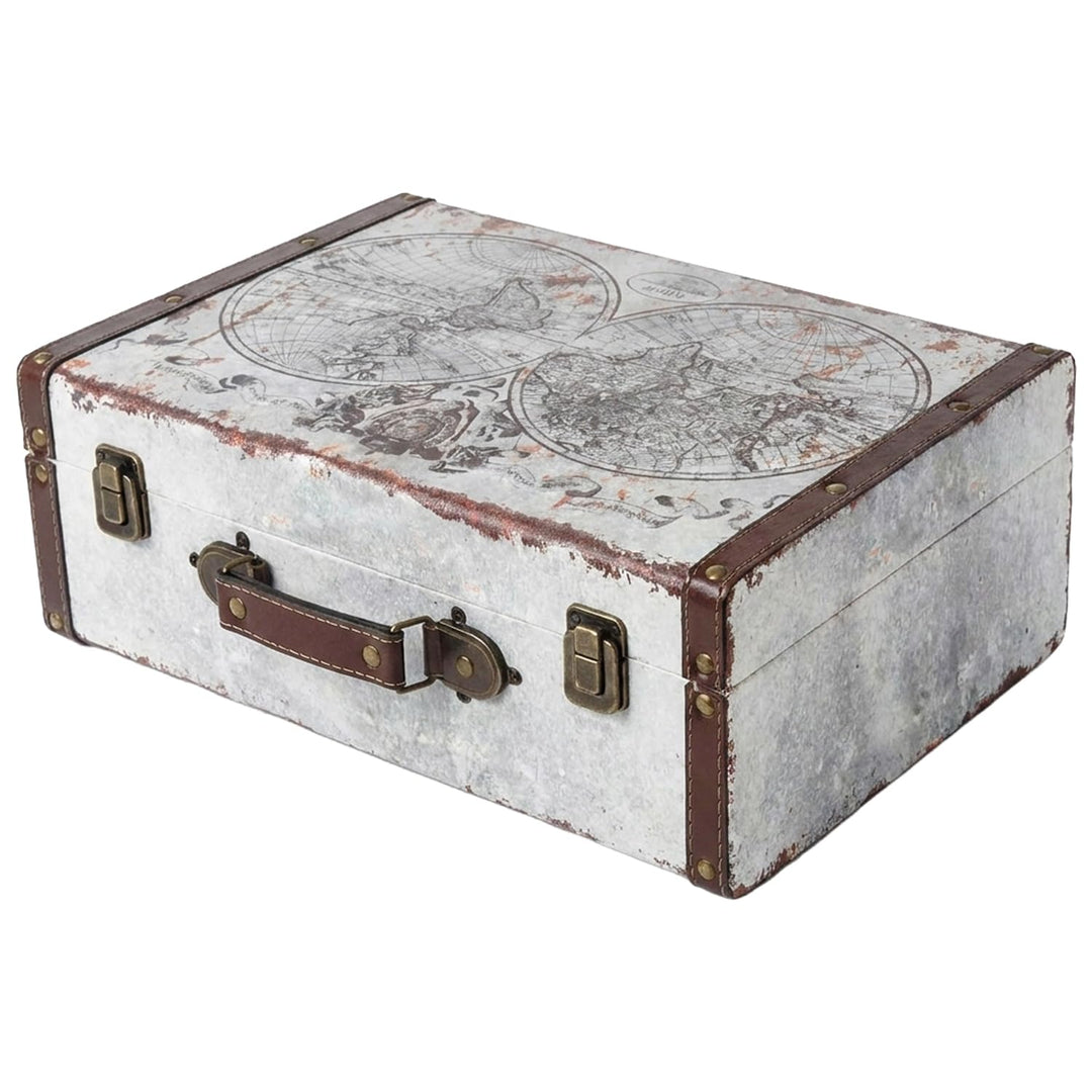 HMF VKO101 Vintage Koffer aus Holz | 38 x 26 x 13 cm | Gross | Deko Weltkarte 38 cm Weltkarte, 38 cm