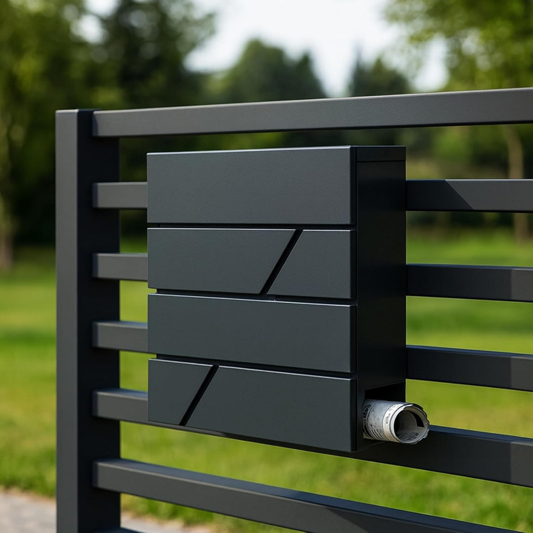 Edelstahl-Briefkasten anthrazit mit praktischem Zeitungsfach - Material: verzinkter Stahl - Aufputzm